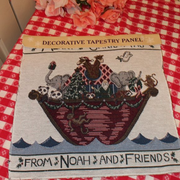 Tapestry Fabric Panel Merry Christmas From Noah & Friends 17.75" Sq Noahs Ark - Picture 4 of 12